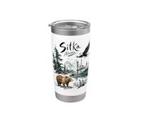 Sitka Alaska Nature Scene Bear Eagle & Fishing Boat Vaso térmico de acero inoxidable de doble pared