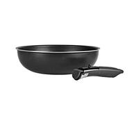 Sitram 713777 - Wok aluminio Ø 28 cm - Color negro - Mango extraíble SITRAMOVIBLE - Todos los fuegos incluyendo inducción - Revestimiento negro antiadherente sin PFOA