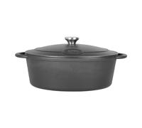 Sitram 714949 - Cacerola ovalada de hierro fundido esmaltado, 6,5 litros, exterior negro e interior blanco, todas las fuentes de calor, incluidas inducción, ideal para comidas de 6 a 8 personas