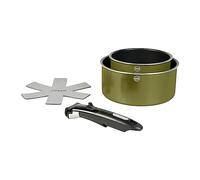 SITRAM 715710 Juego de 2 Cacerolas Aluminio Reciclado Ø 16,20 cm, Verde Metalizado, Revestimiento interior antiadherente + Asa extraíble + 1 tapete de fieltro, Todo tipo de fuegos incluida inducción