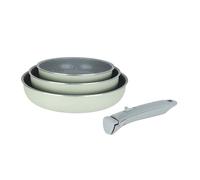 Sitram 716940 FAMILY - Juego de 3 estufas de aluminio (20,24,28 cm, revestimiento antiadherente de cerámica con efecto piedra, color verde, mango extraíble SITRAMOVIBLE, para todo tipo de fuegos,