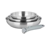 Sitram 716942 Juego de 3 sartenes ARPEGE 100% acero inoxidable Ø 20,24,28 cm - Cocina saludable porque SIN revestimiento antiadherente nocivo - Mango extraíble - Apto para todo tipo de fuegos