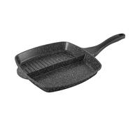 Sitram 716947 - Sartén (2 secciones, 26 x 26 cm, para freír y asar al mismo tiempo, fundición de aluminio negro - Sartén antiadherente compartimentada - Mango de baquelita termorresistente - todo