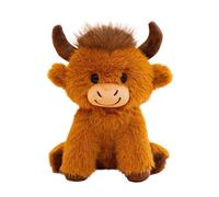 Sitting Highlad Cattle, Realistic Plush Cow, 8.66 Inch Stuffed Animal with PP Cotton Fill, Soft Plush Animal Figure, Cow Toy with Detailed Features, Nap Buddy for Bedroom and Nursery