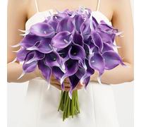 SITUMEIZI 24 flores artificiales moradas de lirio de cala de seda, tacto real para el día de la madre, hogar, cocina, ramo de boda, decoración de oficina