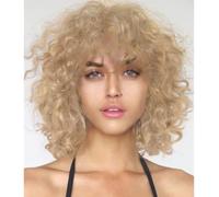 Siudus Peluca rubia corta y rizada para mujer con flequillo Bob longitud del hombro pelucas de pelo sintético natural para uso de fiesta de Daliy