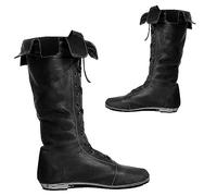 SIULAS Botas de cuero de la PU - Hasta la rodilla Cordones Zapatos - Renaissance Medieval Cosplay Botas de Halloween Botas tubulares largas,Negro,46