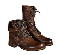 SIULAS Botas de cuero PU medievales - Botas de montar retro para hombres - Botas Steampunk Knight Botines con cordones - Botas cortas para hombres Zapatos casuales de moda al aire libre,Marrón,37