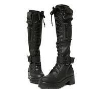 SIULAS Botas Medievales Vintage para Mujer - Botas Vintage de Punta Redonda con Cordones con Cremallera de tacón