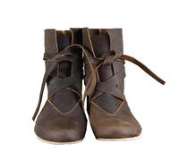 SIULAS Medieval PU Cuero Knight Boots Renaissance Medieval Cosplay Boots Mens Vintage Boots Flat Bottom Lace Up Zapatos de Las Mujeres,Marrón,44