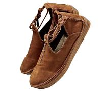 SIULAS Medieval PU Leather Flat Bottom Shoes -Renaissance Witch Boots with Low Heel - Steampunk Retro Casual Leather Ankle Boots - Zapatos de cuero de cabeza redonda para mujer,Amarillo,37