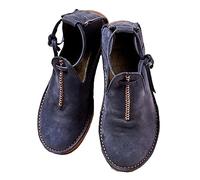 SIULAS Medieval PU Leather Flat Bottom Shoes -Renaissance Witch Boots with Low Heel - Steampunk Retro Casual Leather Ankle Boots - Zapatos de cuero de cabeza redonda para mujer,Azul,37