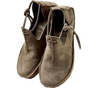 SIULAS Medieval PU Leather Flat Bottom Shoes -Renaissance Witch Boots with Low Heel - Steampunk Retro Casual Leather Ankle Boots - Zapatos de cuero de cabeza redonda para mujer,Gris,38