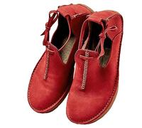 SIULAS Medieval PU Leather Flat Bottom Shoes -Renaissance Witch Boots with Low Heel - Steampunk Retro Casual Leather Ankle Boots - Zapatos de cuero de cabeza redonda para mujer,Rojo,40