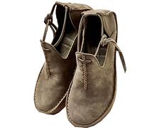 SIULAS Medieval PU Leather Flat Bottom Shoes -Renaissance Witch Boots with Low Heel - Steampunk Retro Casual Leather Ankle Boots - Zapatos de cuero de cabeza redonda para mujer,Gris,41