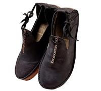 SIULAS Medieval PU Leather Flat Bottom Shoes -Renaissance Witch Boots with Low Heel - Steampunk Retro Casual Leather Ankle Boots - Zapatos de cuero de cabeza redonda para mujer,Negro,42
