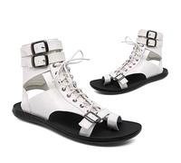 SIULAS Sandalias de Gladiador Sandalias de los Hombres Sandalias de Cuero de la PU Moda con Cordones Sandalias de Playa clásicas para Viajes al Aire Libre para Uso Diario,Blanco,45