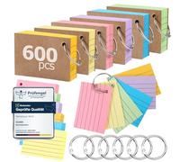 Siumir 600 Flashcards, impresión de doble cara, tarjetas de revisión A8 con cubierta kraft y anillo de hojas sueltas, tarjetas de índice rayadas de seis colores para oficina, escuela (7.4 x 5.2 cm)