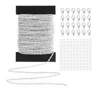 Siumir Cadena de Eslabones Cruzados de 12M x 2mm de Metal con 100 Anillos de Salto y 30 Cierres de Langosta, para DIY Joyas, Collares y Pulseras (Plateado)