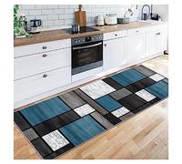 Siunwdiy Alfombra Antideslizante para Pasillo 70X250cm Patrón geométrico Azul, Negro, Blanco Alfombra Larga Lavable para Pasillo, Entrada, Cocina, LavanderíA, Sala De Estar