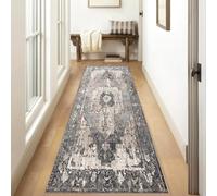 Siunwdiy Alfombra Pasillo Extra LargaGris 50x420cm Boho Vintage Alfombra Cocina Lavable Antideslizante Alfombra para Pasillo, Entrada, Dormitorio, Salon, Habitacion