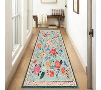 Siunwdiy Alfombra Pasillo Extra LargaVerde 110x240cm Flor Vintage Alfombra Cocina Lavable Antideslizante Alfombra para Pasillo, Entrada, Dormitorio, Salon, Habitacion