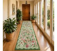Siunwdiy Alfombra Pasillo Extra LargaVerde 80x180cm Flor Vintage Alfombra Cocina Lavable Antideslizante Alfombra para Pasillo, Entrada, Dormitorio, Salon, Habitacion