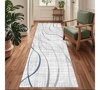 Siunwdiy Alfombras de Pasillo Largas 90 x 380 cm Rayas Grises/Azules Alfombra Corredor,Alfombra Pasillo Cocina Lavable Antideslizante,Alfombra Entrada Larga para Sala Pasillo Cocina