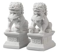 Siunwdiy Estatuas de Perros Foo de Gran tamaño, par de estatuas de león guardián de Feng Shui de mármol, decoración asiática al Aire Libre para el hogar,Blanca,11cm