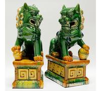 Siunwdiy Estatuas Perros Foo Chinos de Cerámica - Par de Leones Guardianes del Templo, Decoración Feng Shui, Set de Regalo Oriental,Dark Green,7.48 * 12.2in