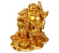Siunwdiy Figura de la Estatua de Buda Maitreya con la Bolsa de Dinero Feng Shui riendo Buda en la Tortuga del dragón para la Riqueza y Las Decoraciones de la Mesa de Buena Suerte,Resin,12 * 12 * 9cm