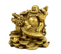 Siunwdiy Figura de la Estatua de Buda Maitreya con la Bolsa de Dinero Feng Shui riendo Buda en la Tortuga del dragón para la Riqueza y Las Decoraciones de la Mesa de Buena Suerte,Latón,12 * 12 * 9cm