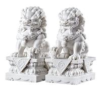 Siunwdiy Fu Dogs Estatuas de Leones de mármol Blanco, decoración del hogar, Estatua de león al Aire Libre, par de Leones Guardianes de Piedra Feng Shui, Estatua de Perro Beijing Foo,Blanco,Big