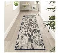 Siunwdiy Gris Negro Entrada Felpudos Moqueta Corredor Alfombras De Pasillo Largo Alfombras Cocina 2.2 Metros,Patrón de Hojas,Antideslizante-Lavable a mquina-para Pasillo,Cocina,50X220CM