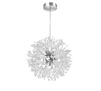 Siunwdiy Luz Colgante Cristal LED Luces Colgantes Diente león Creativas Modernas Lámpara Sala de Estar Altura Ajustable Lámpara Colgante,Cromo,⌀40cm
