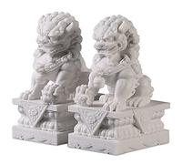 Siunwdiy Marble Foo Dogs Statues Pair Asian Feng Shui Decor,Fu Foo Dogs Guardian Lion Statues For Home Decor Outdoor Large,Blanco,10CM