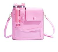 SIUSYACI Bolsa de almacenamiento portátil para tazas de agua, correa de hombro ajustable para almacenamiento de accesorios Stanley Cup, Rosado