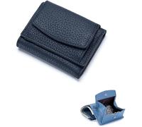 SIUSYACI Cartera organizadora de bolsillo con tarjetero de piel auténtica, mini cartera de bolsillo con monedero, Azul oscuro, Moda