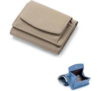 SIUSYACI Cartera organizadora de bolsillo con tarjetero de piel auténtica, mini cartera de bolsillo con monedero, Gris (Elephant Gray), Moda