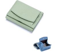 SIUSYACI Cartera organizadora de bolsillo con tarjetero de piel auténtica, mini cartera de bolsillo con monedero, Verde claro, Moda