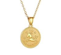 SIUSYACI Collar de acero inoxidable con 12 constelaciones del zodiaco redondo, colgante de signo de estrella, horóscopo, regalo de cumpleaños, One Size, Acero aleado, No es una piedra preciosa