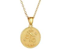 SIUSYACI Collar de acero inoxidable con 12 constelaciones del zodiaco redondo, colgante de signo de estrella, horóscopo, regalo de cumpleaños, One Size, Acero aleado, No es una piedra preciosa
