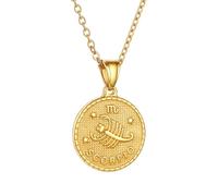SIUSYACI Collar de acero inoxidable con 12 constelaciones del zodiaco redondo, colgante de signo de estrella, horóscopo, regalo de cumpleaños, One Size, Acero aleado, No es una piedra preciosa