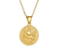 SIUSYACI Collar de acero inoxidable con 12 constelaciones del zodiaco redondo, colgante de signo de estrella, horóscopo, regalo de cumpleaños, One Size, Acero aleado, No es una piedra preciosa