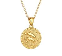 SIUSYACI Collar de acero inoxidable con 12 constelaciones del zodiaco redondo, colgante de signo de estrella, horóscopo, regalo de cumpleaños, One Size, Acero aleado, No es una piedra preciosa