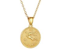 SIUSYACI Collar de acero inoxidable con 12 constelaciones del zodiaco redondo, colgante de signo de estrella, horóscopo, regalo de cumpleaños, One Size, Acero aleado, No es una piedra preciosa