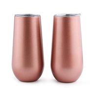 Sivaphe Vaso de champán 180ml, copas de vino, acero inoxidable, doble pared con tapa, oro rosa, lot de 2
