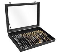 Siveit Caja organizadora de collares de alta calidad con 20 ganchos, bandeja de joyería con tapa transparente, caja de exhibición para collares, colgantes, adecuada para mujeres y niñas (negro)