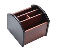 Siveit - Organizador de escritorio de madera, 4 compartimentos, giratorio, de madera, suministros de oficina, soporte giratorio para control remoto (organizador de escritorio-4)
