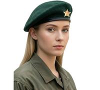 Sivi Gorra tradicional estilo militar con insignia de estrella de metal, inspirada en el Che Guevara, boina francesa de lana para hombres y mujeres, Verde, talla única-M